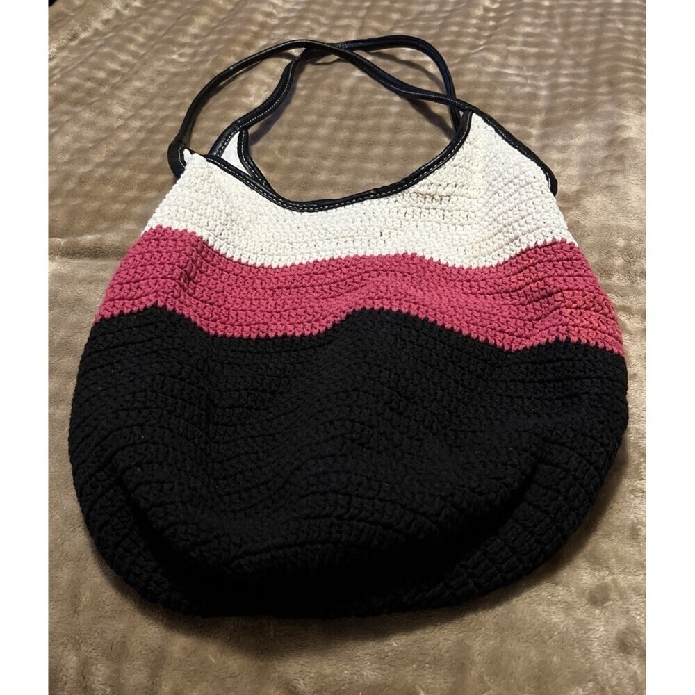 Chateau Crochet Purse Y2K White Pink And Black 12 Length 13 Wide